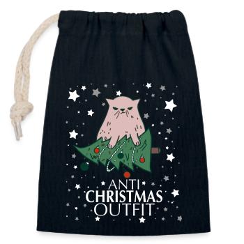 Tenue anti-Noël - Sac cadeau en coton avec cordon (14 x 20 cm) - bleu marine - Devant