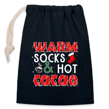 Chaussettes chaudes et cacao - Dictons de Noël - Sac cadeau en coton avec cordon (14 x 20 cm) - bleu marine - Devant