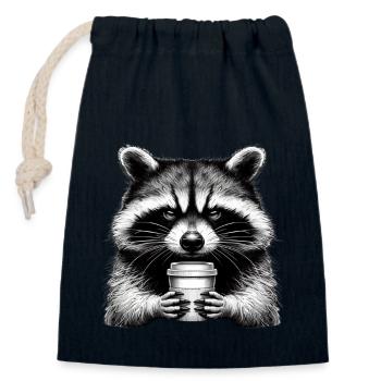 Grumpy Raccoon - Closable cotton gift bag (14x20cm) - navy - Front