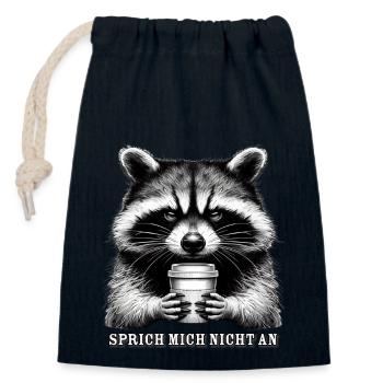 Grumpy Raccoon - Closable cotton gift bag (14x20cm) - navy - Front