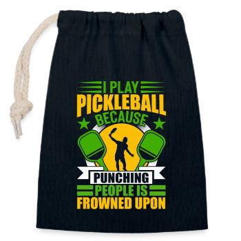 Je joue au pickleball parce que frapper les gens, c’est mal - Sac cadeau en coton avec cordon (14 x 20 cm) - bleu marine - Devant