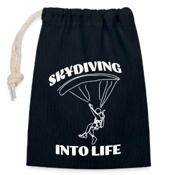 Sauter en parachute dans la vie - Sac cadeau en coton avec cordon (14 x 20 cm) - bleu marine - Devant