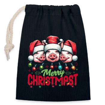 JOYEUX Noël - Repas de Noël rôti - Sac cadeau en coton avec cordon (14 x 20 cm) - bleu marine - Devant