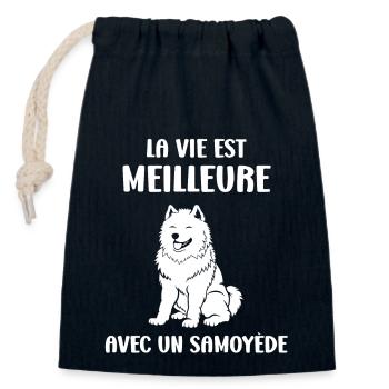 Humour Chien Samoyède - Sac cadeau en coton avec cordon (14 x 20 cm) - bleu marine - Devant