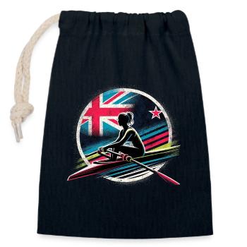 Drapeau de la Nouvelle-Zélande Rameur Mâle Rameur Pat - Sac cadeau en coton avec cordon (14 x 20 cm) - bleu marine - Devant