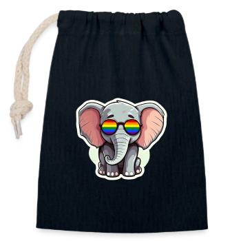 Éléphant LGBTQ - Sac cadeau en coton avec cordon (14 x 20 cm) - bleu marine - Devant
