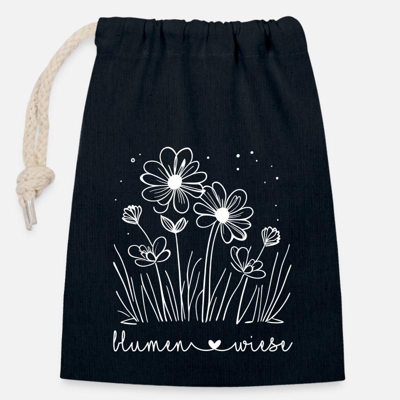 🤍Flowers Meadow - Closable cotton gift bag (14x20cm) - navy