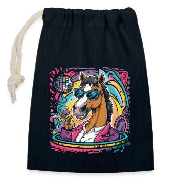 Funny Horse with Sunglasses Disco Ball - Closable cotton gift bag (14x20cm) - navy - Front
