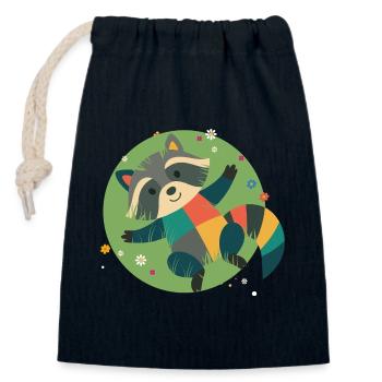 Lying raccoon in the grass - Playful children's motif - Closable cotton gift bag (14x20cm) - navy - Front