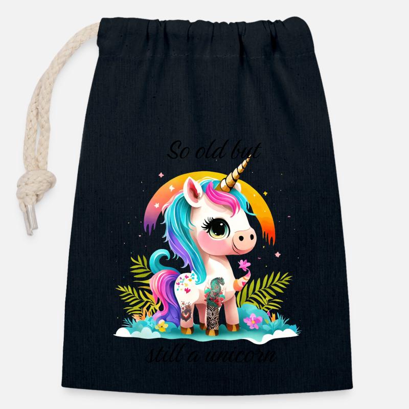 So alt aber immer noch ein unschuldiges Einhorn - Verschließbarer Geschenkbeutel aus Baumwolle (14x20cm) - Navy