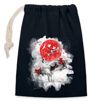 Der Kran Tsuru symbolisiert die Langlebigkeit in Japan - Verschließbarer Geschenkbeutel aus Baumwolle (14x20cm) - Navy - Vorne