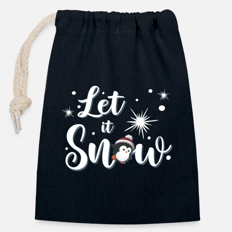 Let It Snow Pinguin - Verschließbarer Geschenkbeutel aus Baumwolle (14x20cm) - Navy