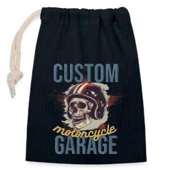 CUSTOM motorcycle GARAGE - Closable cotton gift bag (14x20cm) - navy - Front