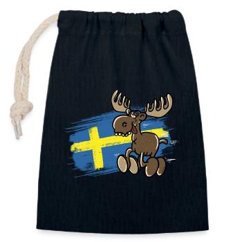 Schweden - Elch - Flagge - Verschließbarer Geschenkbeutel aus Baumwolle (14x20cm) - Navy - Vorne