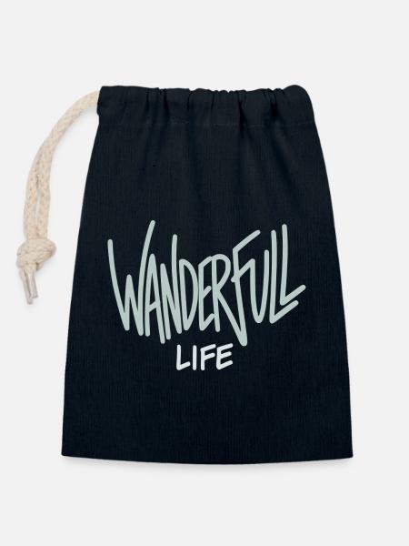 Wanderfull Life - Wortspiel Wandern - Verschließbarer Geschenkbeutel aus Baumwolle (14x20cm) - Navy