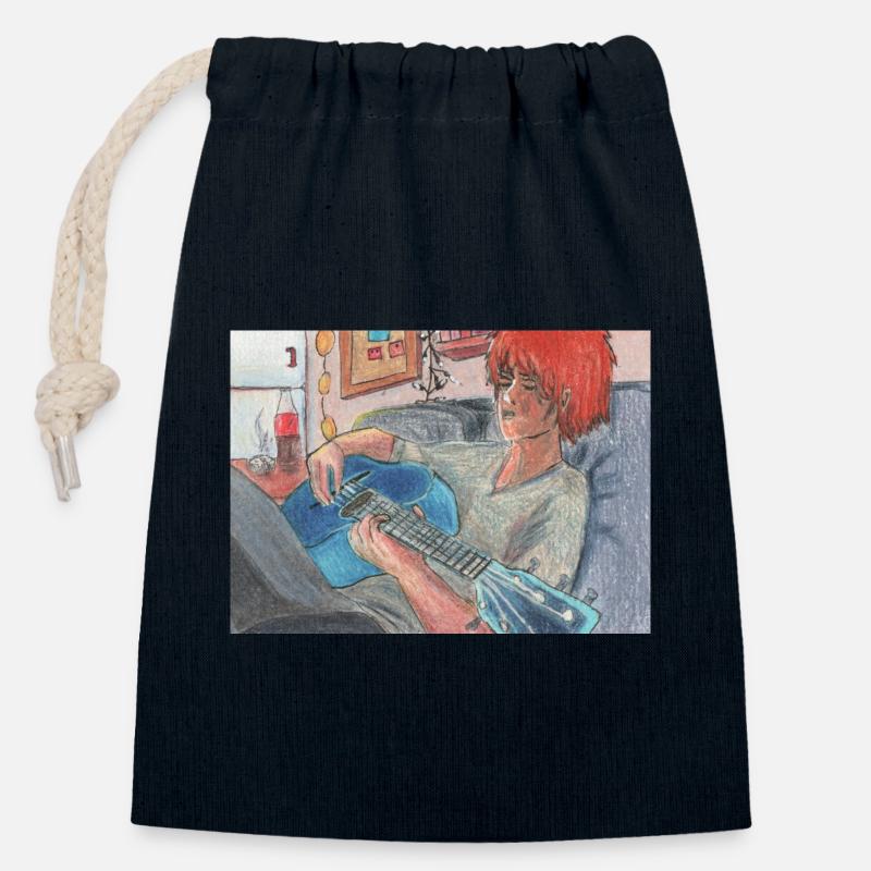 Guitare bleue - Sac cadeau en coton avec cordon (14 x 20 cm) - bleu marine