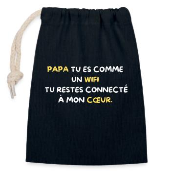 papa tu es comme un wifi tu restes connecté - Sac cadeau en coton avec cordon (14 x 20 cm) - bleu marine - Devant