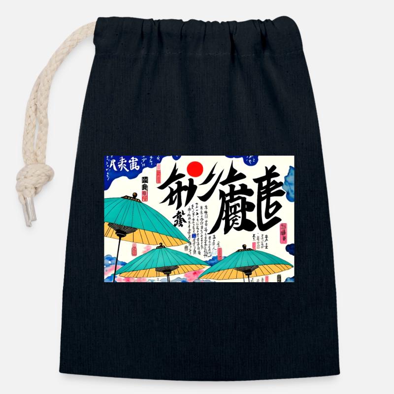 Japankunst Sonnenschirme Sommer - Verschließbarer Geschenkbeutel aus Baumwolle (14x20cm) - Navy