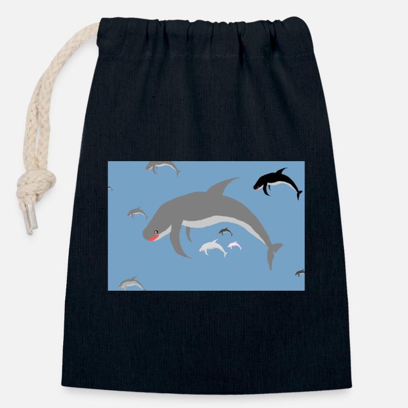 Delfinenschwarm Blaues Meer - Verschließbarer Geschenkbeutel aus Baumwolle (14x20cm) - Navy
