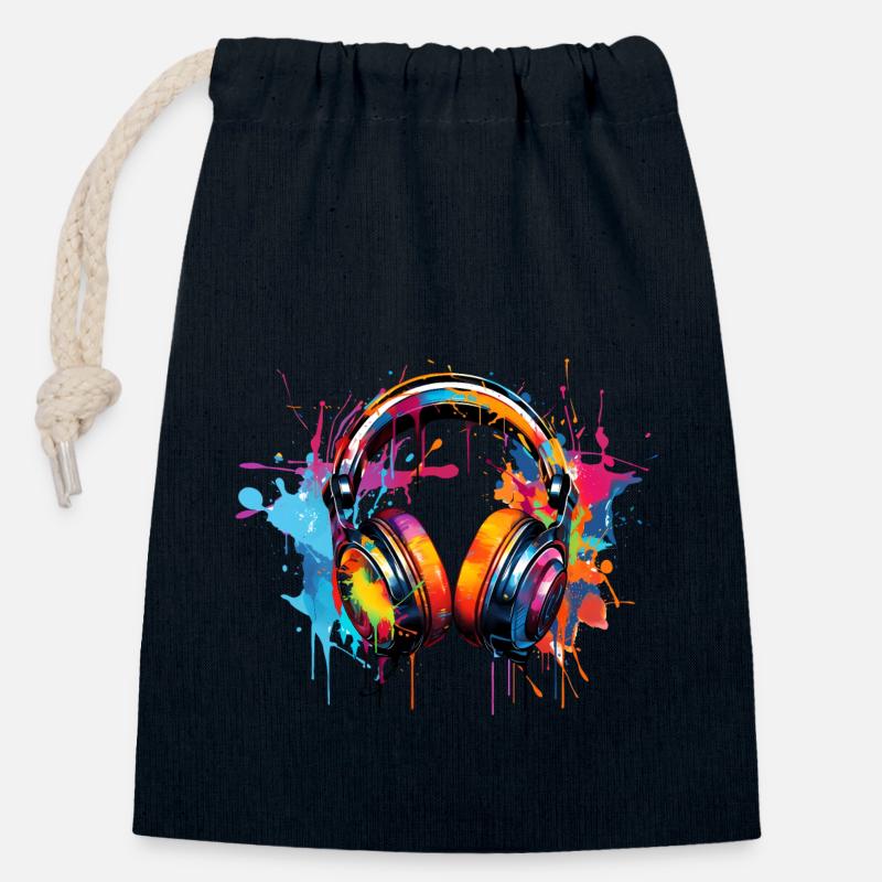 Casque Graffiti Style - Sac cadeau en coton avec cordon (14 x 20 cm) - bleu marine