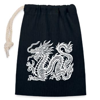 Dragon chinois blanc - Sac cadeau en coton avec cordon (14 x 20 cm) - bleu marine - Devant