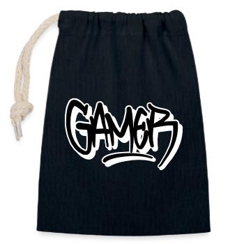 Gamer Tag - Sac cadeau en coton avec cordon (14 x 20 cm) - bleu marine - Devant