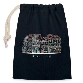 Quedlinburg, Welterbestadt Deutschland, Zeichnung - Verschließbarer Geschenkbeutel aus Baumwolle (14x20cm) - Navy - Vorne