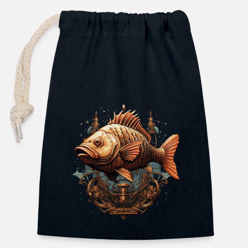 Carpe Steampunk - Sac cadeau en coton avec cordon (14 x 20 cm) - bleu marine