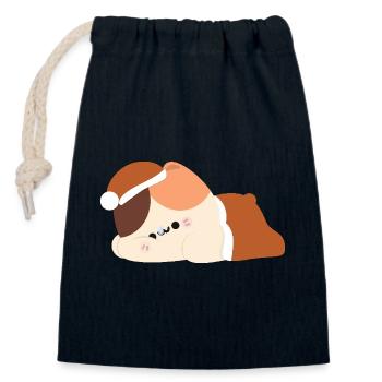 Chat Tortie fatigué - Sac cadeau en coton avec cordon (14 x 20 cm) - bleu marine - Devant