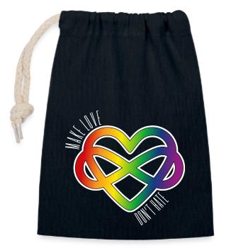 Polyamour Heart : Make Love & Don’t Hate (blanc) - Sac cadeau en coton avec cordon (14 x 20 cm) - bleu marine - Devant