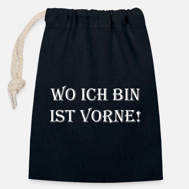 Wo ich bin ist vorne – Distressed Typografie - Verschließbarer Geschenkbeutel aus Baumwolle (14x20cm) - Navy