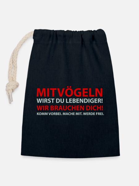 MITVÖGELN Wir brauchen dich - Verschließbarer Geschenkbeutel aus Baumwolle (14x20cm) - Navy
