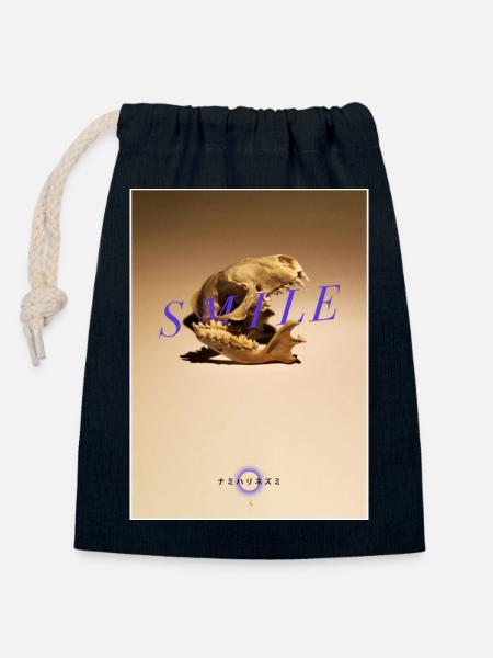 Skelettlächeln Neonstil - Verschließbarer Geschenkbeutel aus Baumwolle (14x20cm) - Navy