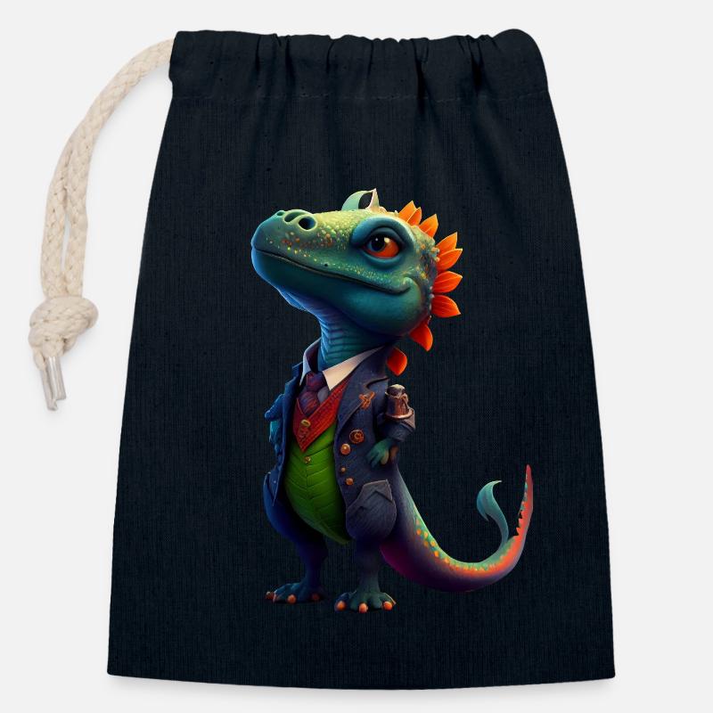 Petit dragon 5 - Sac cadeau en coton avec cordon (14 x 20 cm) - bleu marine