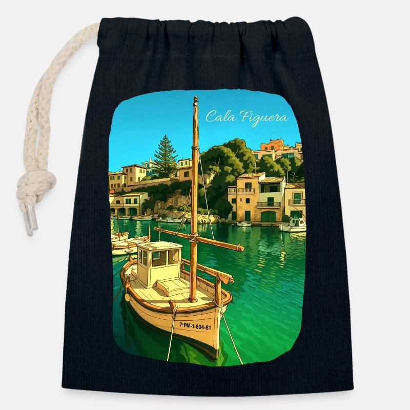 Cala Figuera - Majorca - Closable cotton gift bag (14x20cm) - navy