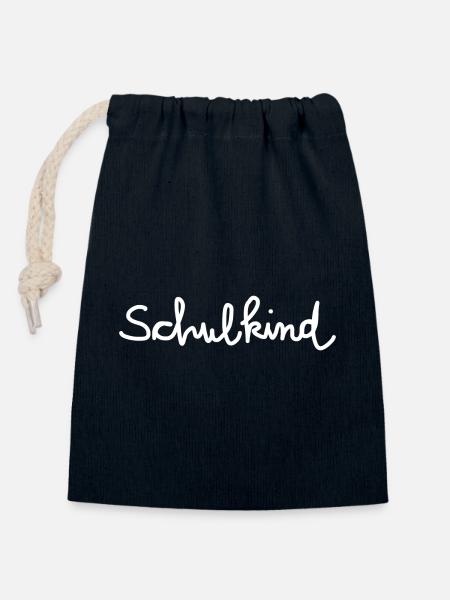 Handgeschriebener Schriftzug "Schulkind" - Verschließbarer Geschenkbeutel aus Baumwolle (14x20cm) - Navy