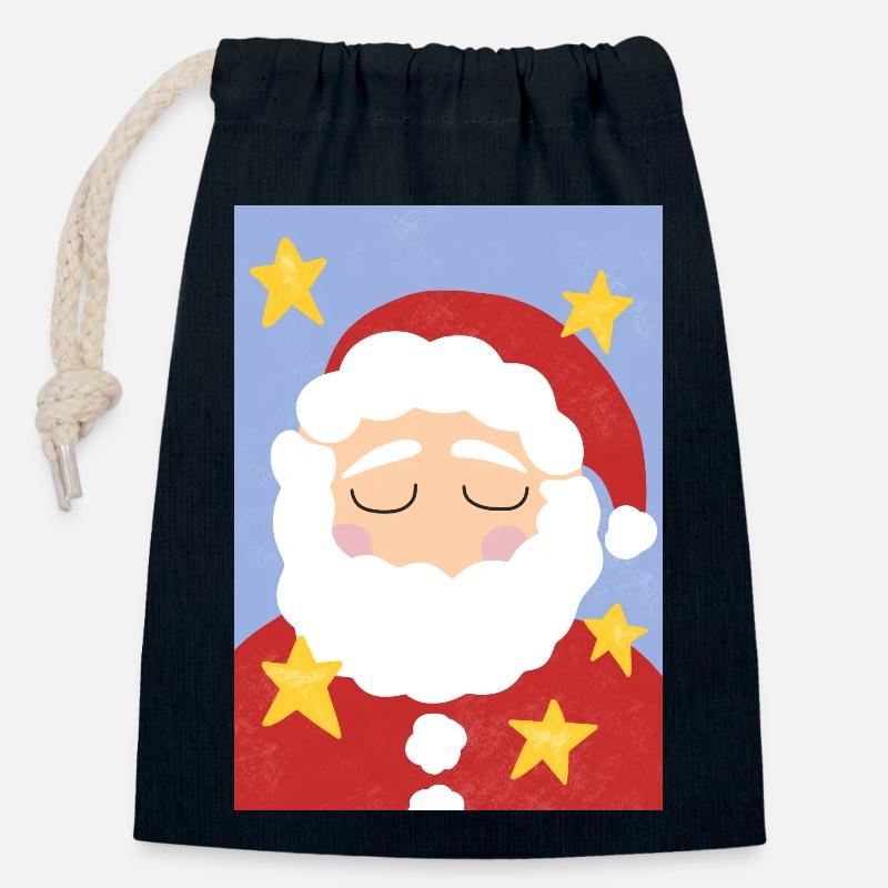 Weihnachtsmann und Sterne - Verschließbarer Geschenkbeutel aus Baumwolle (14x20cm) - Navy