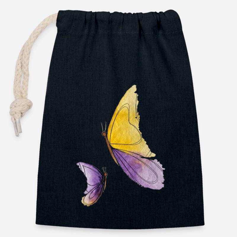 Papillons - Sac cadeau en coton avec cordon (14 x 20 cm) - bleu marine