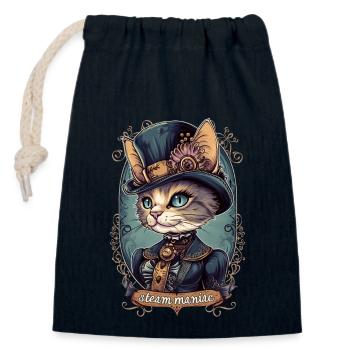 Chat steampunk victorien - Sac cadeau en coton avec cordon (14 x 20 cm) - bleu marine - Devant