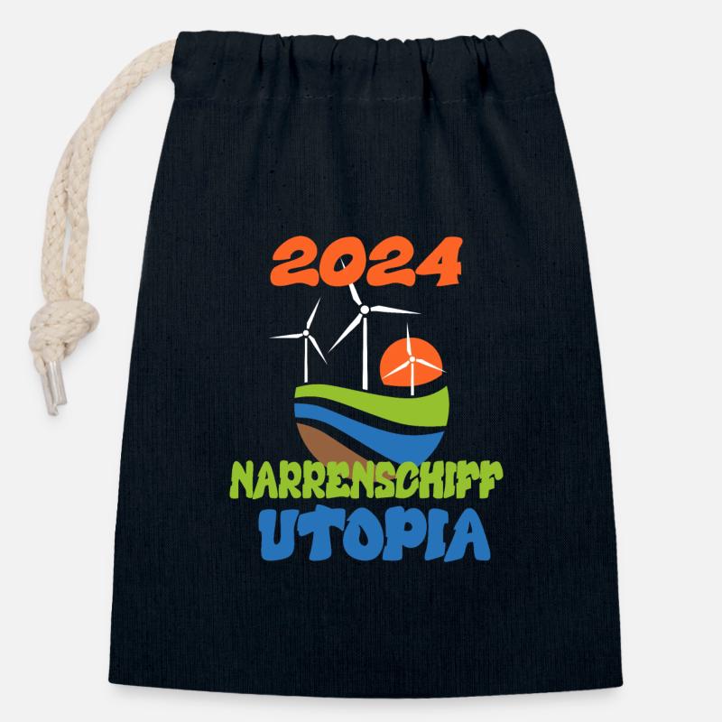 Utopia de la Nef des fous 2024 - Dates - Sac cadeau en coton avec cordon (14 x 20 cm) - bleu marine