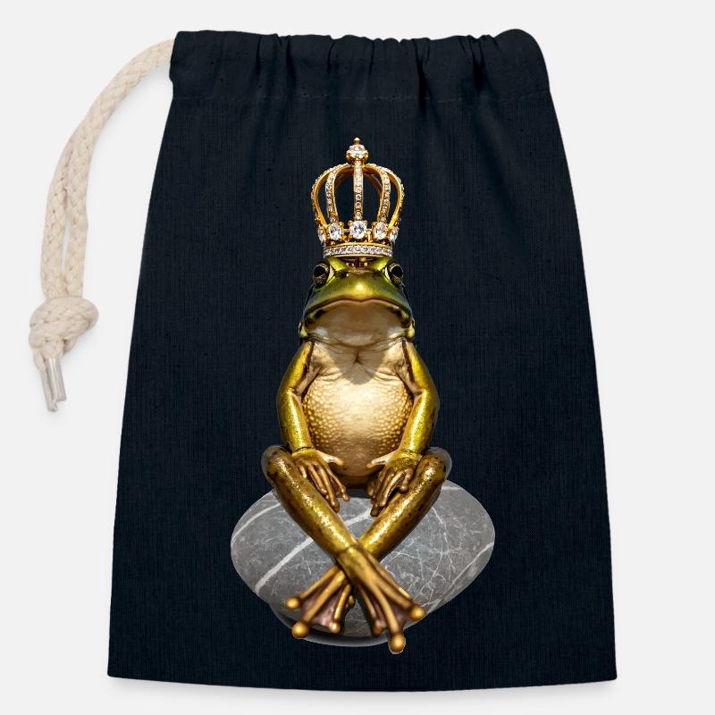 Frog Prince - Closable cotton gift bag (14x20cm) - navy