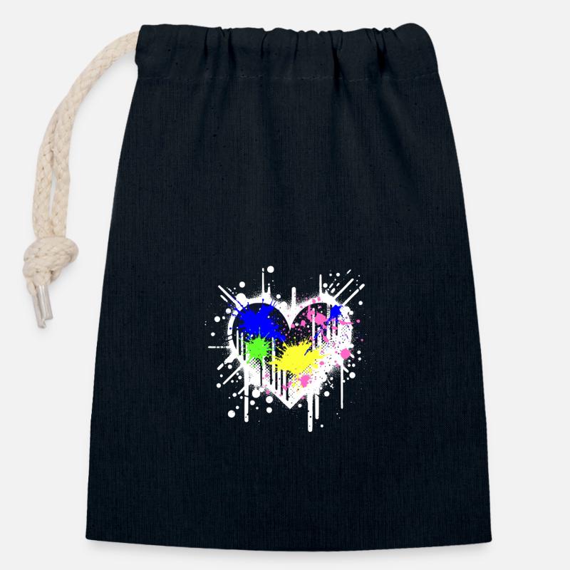 Graffiti Coeur - Sac cadeau en coton avec cordon (14 x 20 cm) - bleu marine