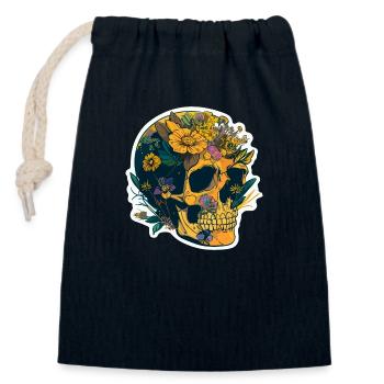 Crâne humain et fleurs 20 - Sac cadeau en coton avec cordon (14 x 20 cm) - bleu marine - Devant