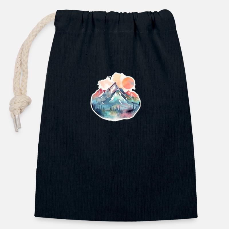 Mountain Landscape with Full Moon 2 - Closable cotton gift bag (14x20cm) - navy