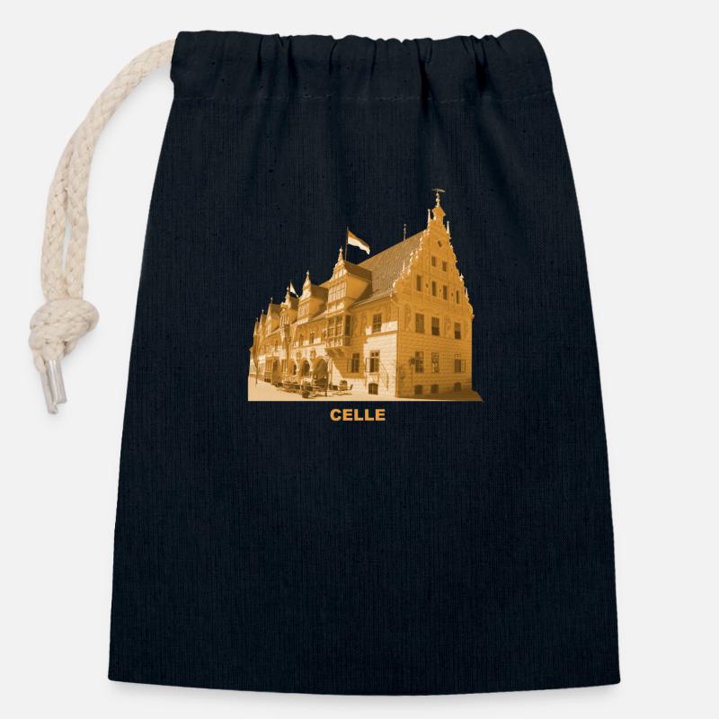Ancien hôtel de ville de Celle Basse-Saxe - Sac cadeau en coton avec cordon (14 x 20 cm) - bleu marine