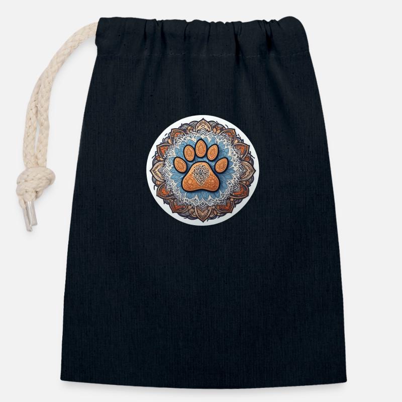 Dog Paw Mandala - Closable cotton gift bag (14x20cm) - navy