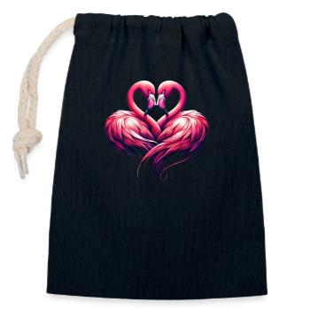 Flamingo, these two flamingos form a heart - Closable cotton gift bag (14x20cm) - navy - Front