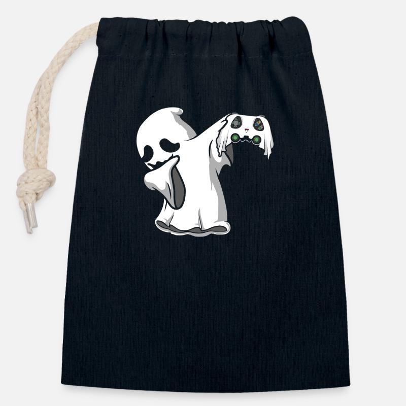 Halloween Dabbing Ghost Gamer - Sac cadeau en coton avec cordon (14 x 20 cm) - bleu marine