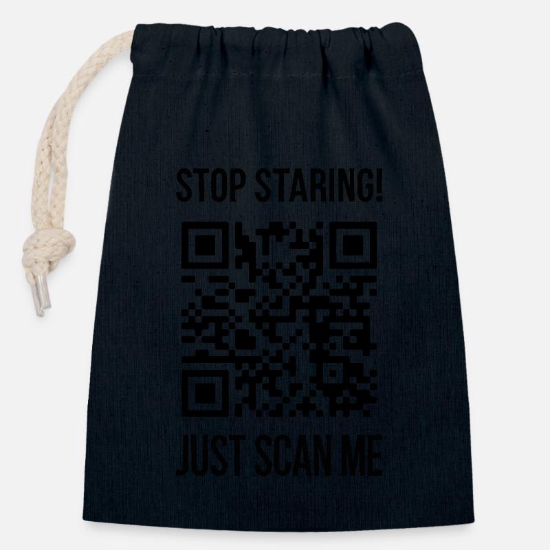 Scanne mich QR Code Wähle jeden Tag Freundlichkeit - Verschließbarer Geschenkbeutel aus Baumwolle (14x20cm) - Navy