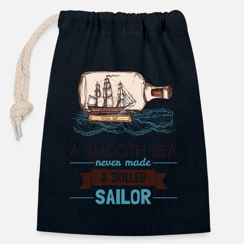 Sailor – ship in bottle - Closable cotton gift bag (14x20cm) - navy